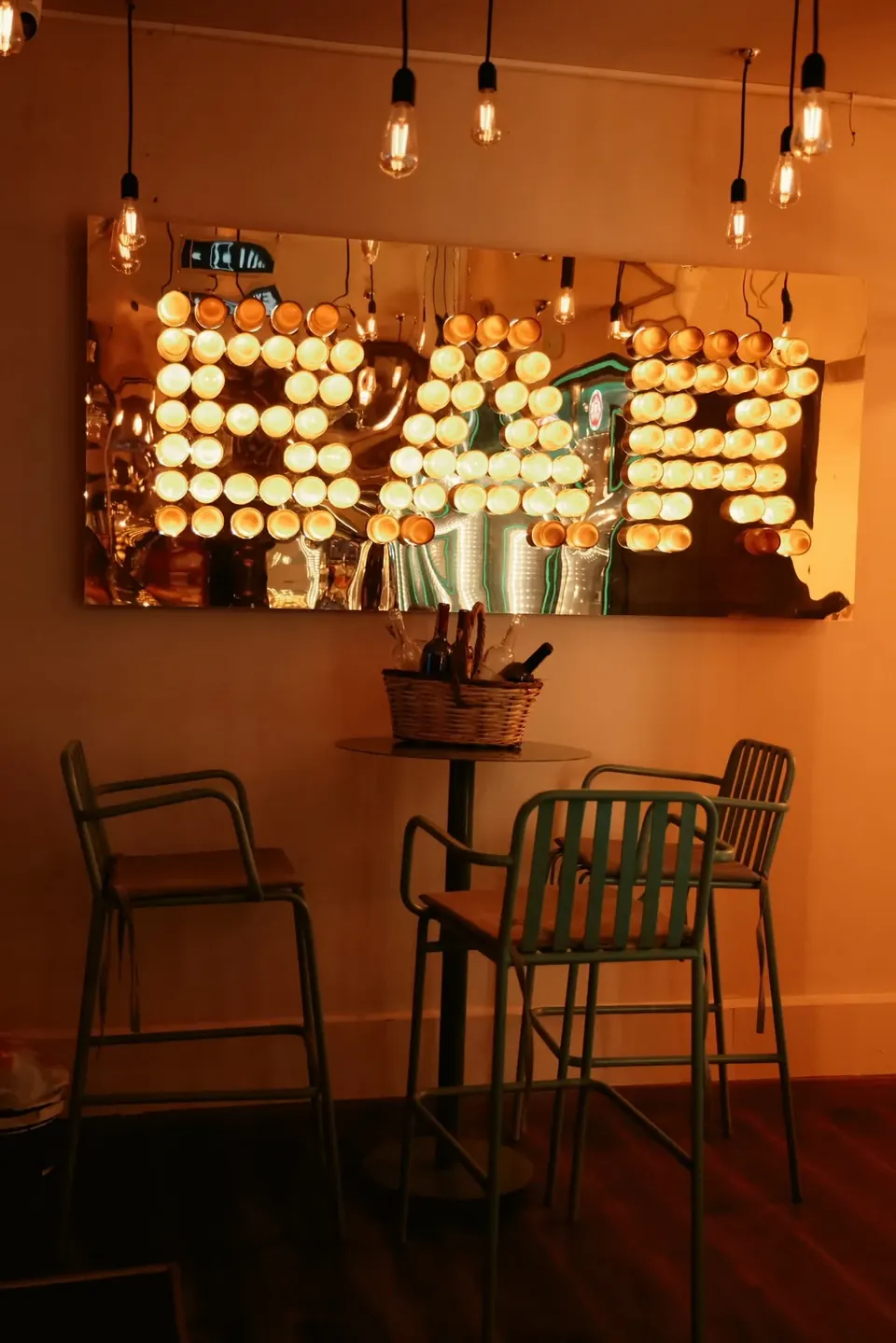 Bar table and seating at Egg Bistro