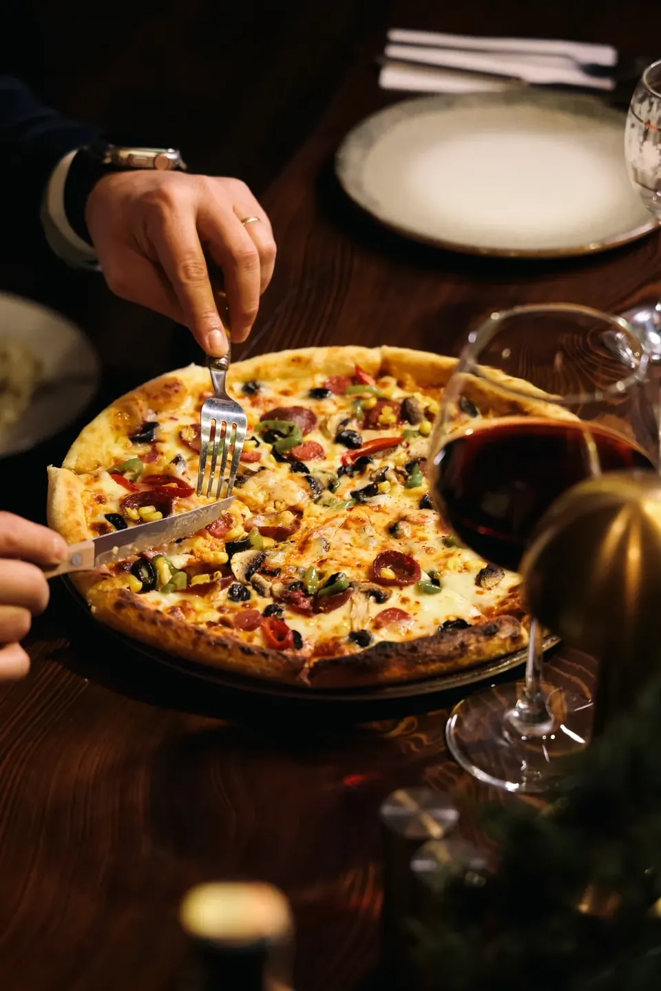 Pizza served at the table at Egg Bistro